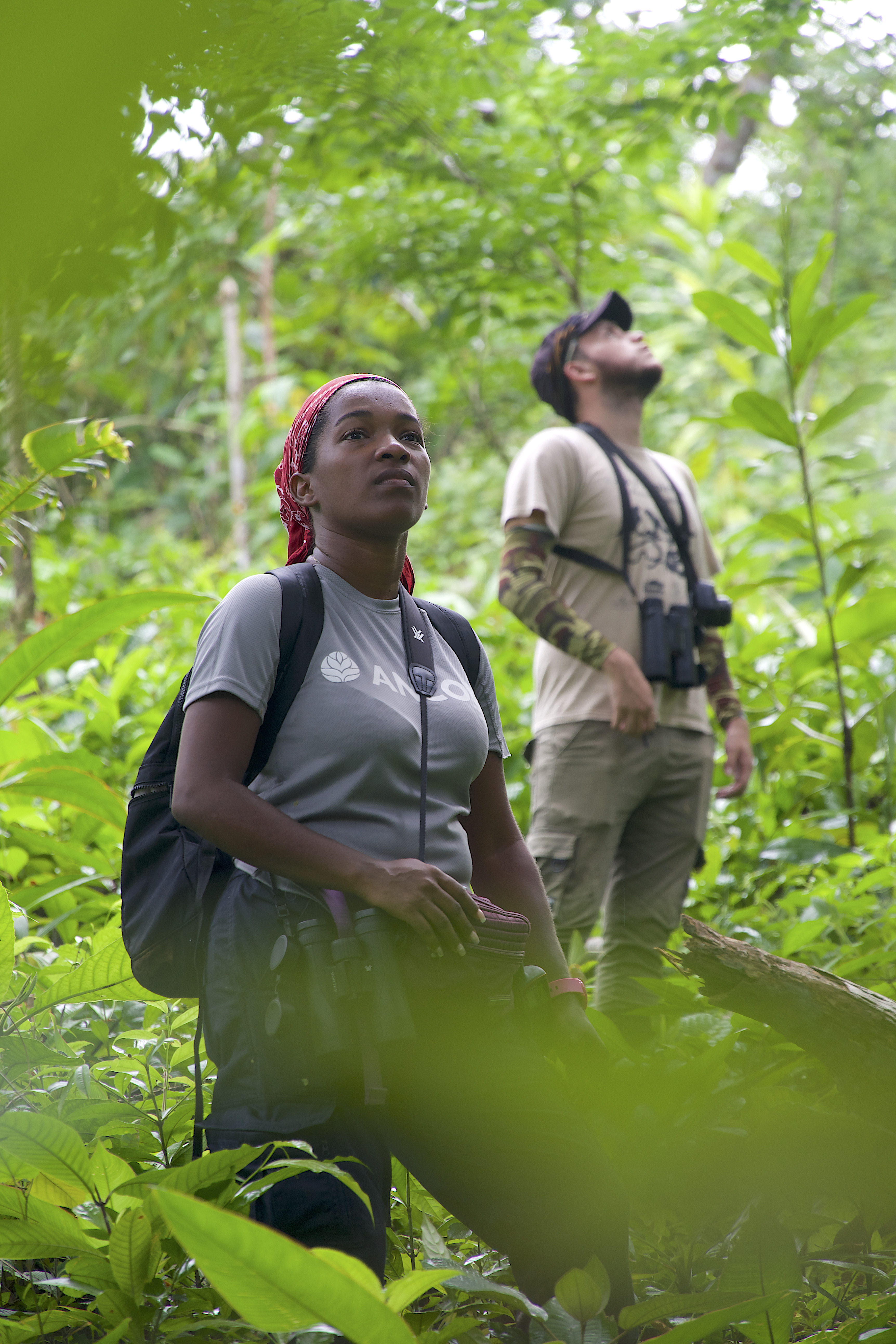 Yolani Holmes setting up cameras in the jungle